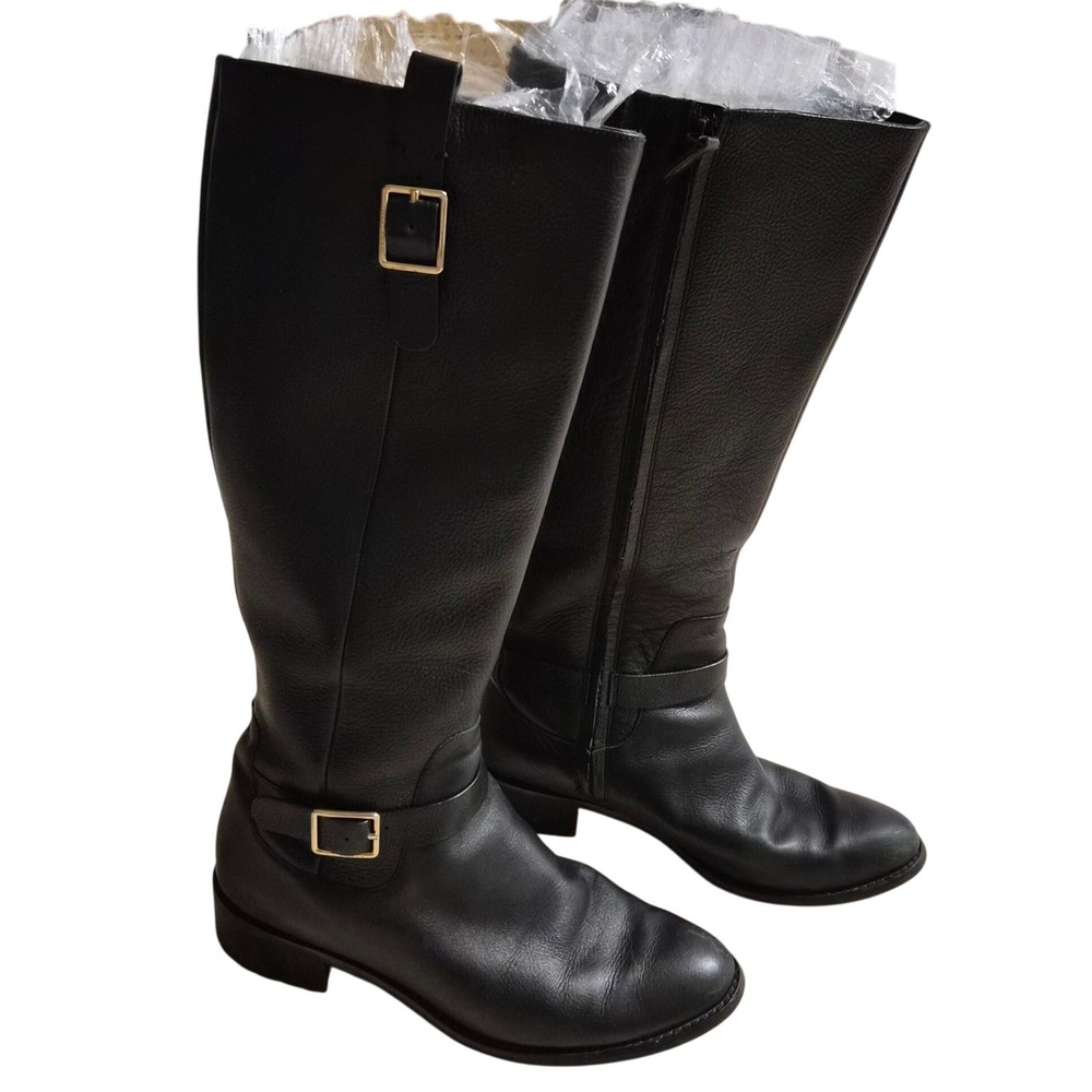 Cole Haan Grand.OS Black Pebbled Leather Tall Riding Boots D42261 Womens 10.5B